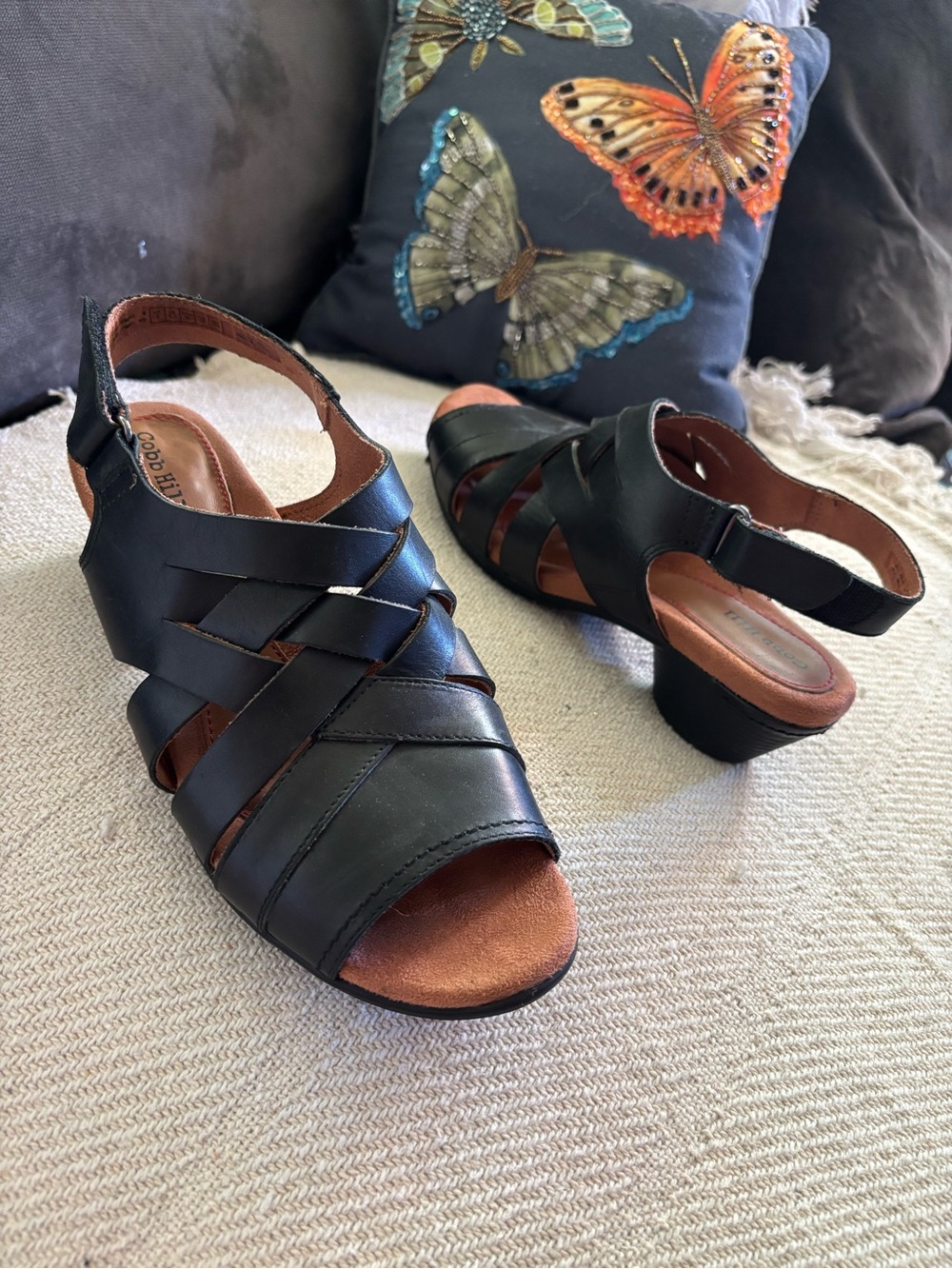 Cobb Hill Laurel Woven Sandals Black Leather Size 8 M